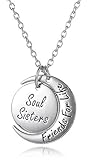 Best Friends Jewelry Gifts for 2 - Set of 2 ''Soul Sisters Friends for Life'' Matching Moon Necklaces, Unique Friendship Jewelry Gifts Best Friends Forever, BFF, Besties, Women, Teens (Silver Single)