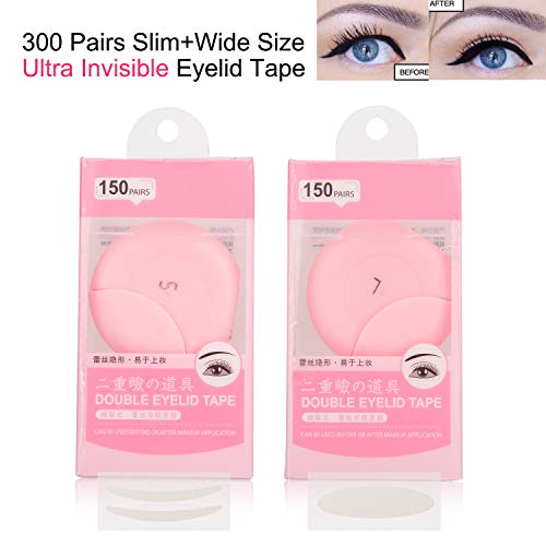 300 Pairs ULTRA INVISIBLE Single Side Eyelid Tape Stickers - Instant Eye Lift Without Surgery - Perfect for Hooded, Droopy, Uneven, or Mono-eyelids (300 Pairs, Wide + Slim Size)
