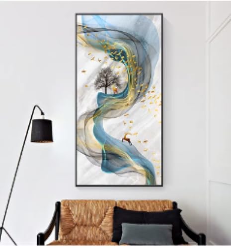 Tableau cerf doré abstrait grand format 80x160cm impression sur toile