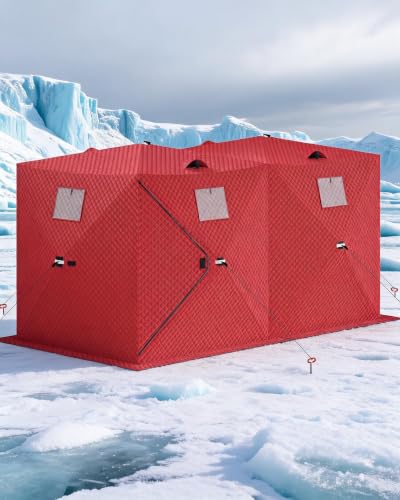 OUTLANE Insulated Pop-Up Ice Fishing Tent – Waterproof & Windproof Oxford Winter Shelter, Quick Setup, Spacious & Durable with Anchors, Ropes, Carry Bag, 6-8 Person – Winter Fishing hut