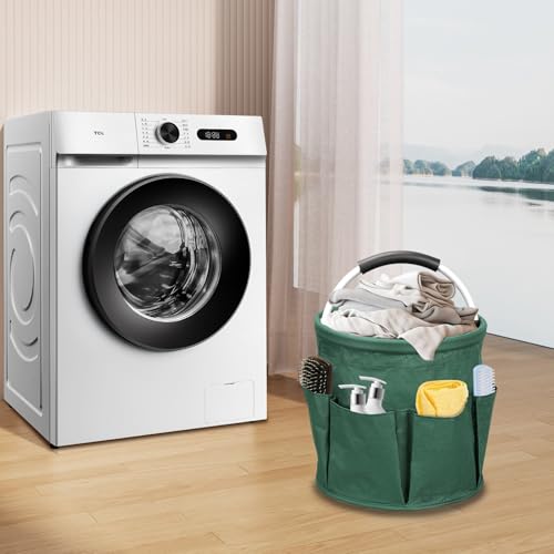 Putzmittel Organizer, 17L Universal Reinigungs Caddy, Tragbare Putzmittel Aufbewahrung mit Griff und 6 Tasche, Faltbarer Putztasche Pferd Reinigungstasche für Garten, Badezimmer, Auto (Grün)