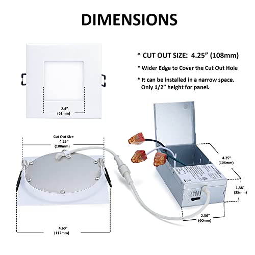 Popanu 4-Inch Led Canless Recessed Slim-Downlight 5 Cct Adjustable Dimmable Recessed Lights Fixture With Junction Box, Ceilling Light With Junction Box, 2700-5000K, 9W, White Square Finish, 6 Pack #TOP4
