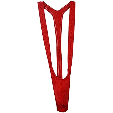 Creamlin Adjustable Men's Borat Style Mankini, V Shape Underwear, Stretchy, Sexy, Straps, Body Straps, Thong, Bodysuit, red, One Size Cover