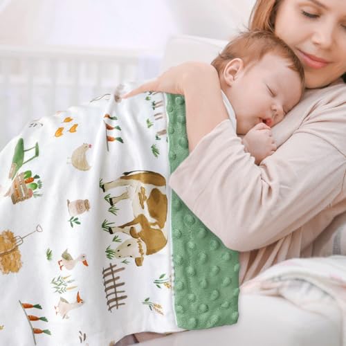 Image of HOMRITAR Baby Blanket for Boys Girls Soft Plush Minky Toddler Blanket with Double Layer Dotted Backing, Cute Farm Cow Multicolor Printed 30 x 40 Inch (75 x 100 cm)