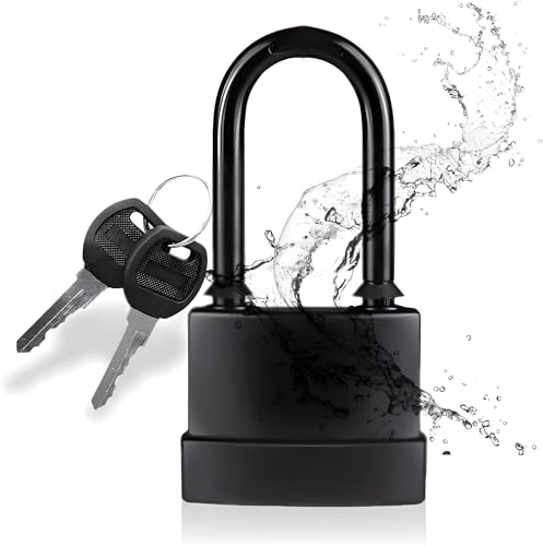 Heavy Duty Outdoor Waterproof Padlock | 45mm Rust-Proof Steel Lock with 2 Keys | High Security for Shed, Garage, Garden Gate, Door, Chain | Weatherproof Black (Long Shackle)