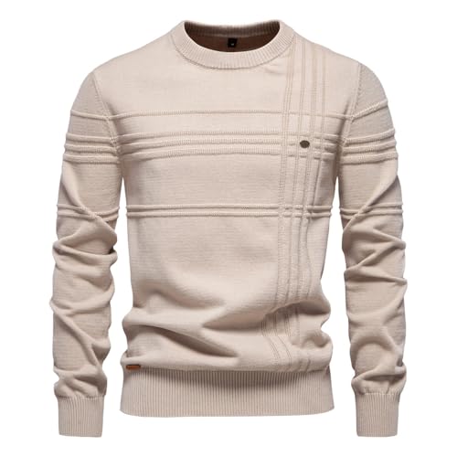 Men's Crewneck Pullover Sweater, Cotton Knit Long Sleeve Dress Sweaters, Fashion Slim Fit Sweater