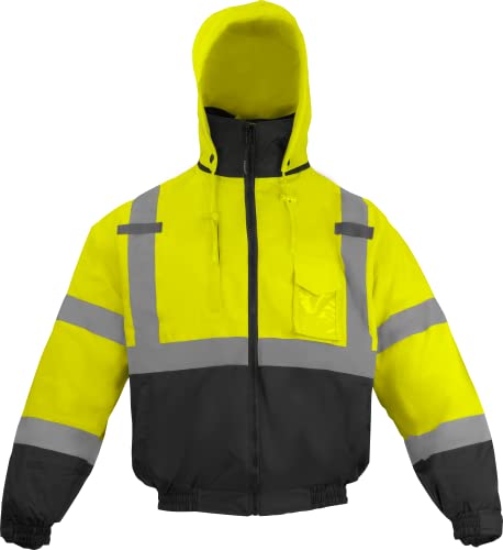 Ironwear 6410 Hi-Vis Premium Bomber Safety Jacket with Black Bottom | Rollaway Hood | Black Removable Polar Fleece Liner3