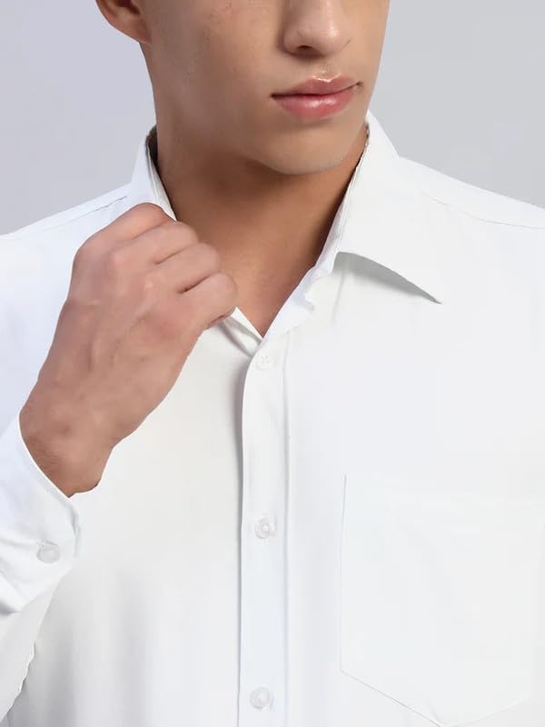 Image of SHOKHEAD Men's Formal White Cotton Shirt - Slim Fit Full Sleeve Dress Shirt for Office & Business Wear