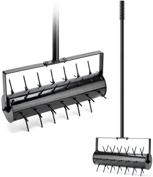 YOSHIKO Lawn Aerator Heavy-duty Manual Spike Rolling Lawn Aerator for Compacted Soils and Lawns, 2.1 inch Nails Push Spike Aeration with Solid Steel Spikes Garden Aerator Tool