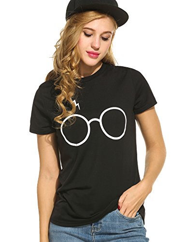 unibelle Women s Harry Potter Glasses Scar Tee Graphic Short Long Sleeve T-Shirt,Black,Medium