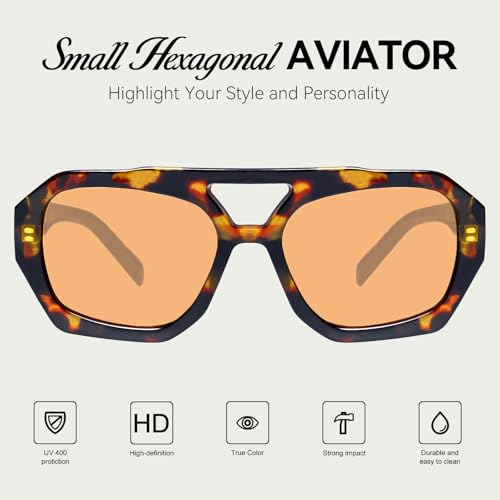 mosanana Trendy Hexagonal Aviator Sunglasses for Women Designer Retro Style MS524732
