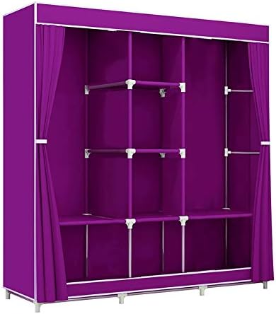 Greenbelt Portable Clothes Closet Non-Woven Fabric Wardrobe Double Rod Storage Organizer 45.5 x 17 x 65 inches – Purple