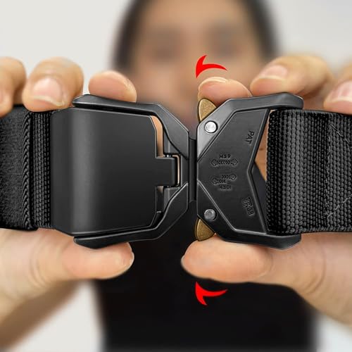 Belts for Men with Heavy-Duty Quick Release Buckle, Men's Military Stretch Nylon Web Belt for Hiking Work-Black4