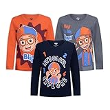 Blippi Boys 3 Pack Long Sleeve Shirts for Toddlers and Little Kids Orange/Grey