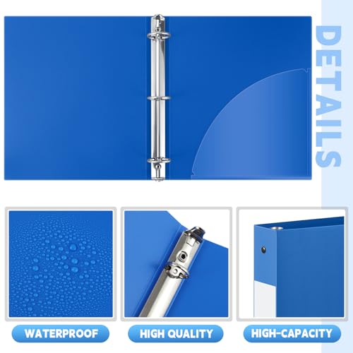 Image of Skyygemm 36 Pack 1 Inch 3 Ring Plastic Binders, Bulk Flexible PP Binders for Classroom & School Supplies, Letter Size 8.5 x 11, Holds 240 Sheets with Interior Pocket (Blue)