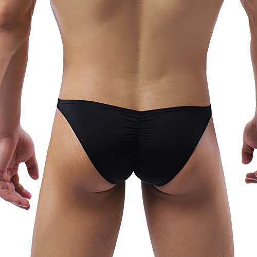 JEsilunmaMY Mens Stretch Ice Silk Bikini Briefs Low Rise Bulge Enhancing Pouch Underwear Back Pleated Solid Color Briefs3