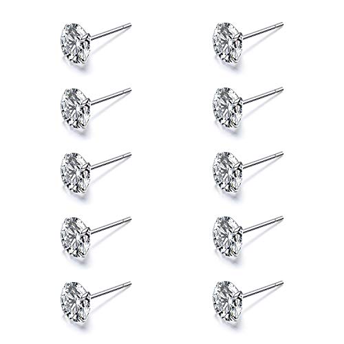 Flechazo 10 Pièces Argent Sterling 925 CZ Clous et Puces Boucles D'oreilles Femmes Filles 3MM 5MM 6MM Zircon Cubique Options, Simulation Diamant Helix Cartilage Piercing Oreille Bijoux Cover