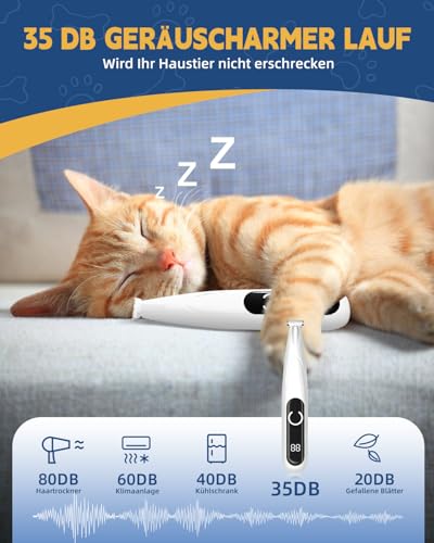 Pfotentrimmer für Hunde mit LED-Licht, 35db Leise Hundepfoten Trimmer Paw Trim Pro, 600mAh Type-C Wiederaufladbar, 18mm verbreiterte Klinge, Hundeschermaschine für Pfoten, Augen, Ohren, Gesicht