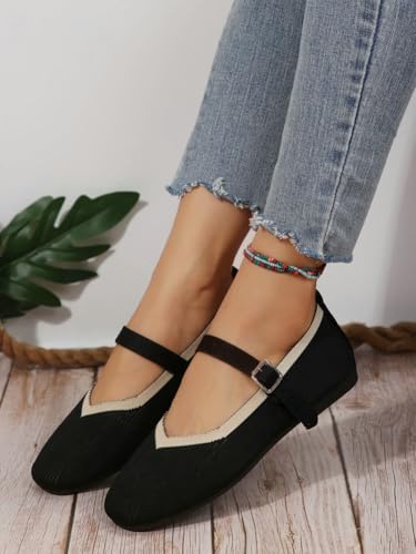 Knit Flats for Women Casual Square Toe Ballet Flats Shoes Comfortable Dressy Flat Shoes Walking Mary Jane Shoe 20252