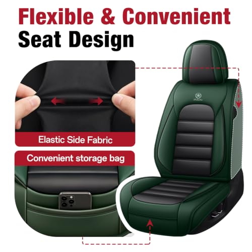 Image of Leather Full Set Seat Covers for Toyota Camry 2015-2026, Black-Green