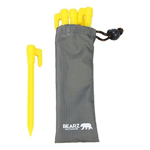 BEARZ Outdoor Stakes with Anchor - Tarp Stakes Sand Stakes, Small Plastic Stakes Tent Pegs Camping Stakes for Beach, Plastic Tent Stakes, Tent Spikes, 5.9in Pack of 4 Cover