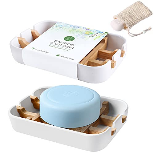 Soap DishesÂ forÂ BarÂ Soap,White Bathroom Soap Dish,2Pcs/Set Bamboo Soap Dishes Holder for Bathroom Shower,Bathroom Sink Soap Dish