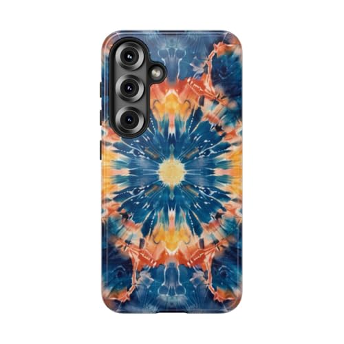 Coque Samsung S25 mandala bleu tie-dye brillante et résistante
