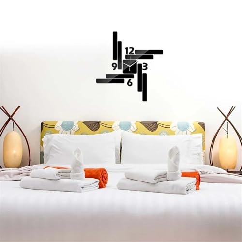 Reloj de pared moderno DIY con pegatina 3D rectangular decorativa negra 3