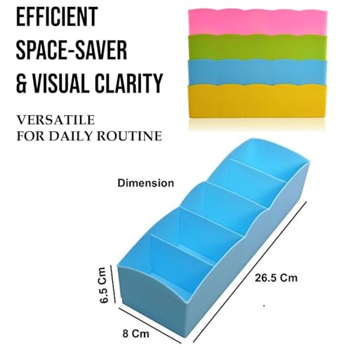 Image of 8 Piece 5-Grid Plastic Storage Box Drawer Organizer, Underwear Innerwear Socks Undergarments Storage Drawer Organiser
