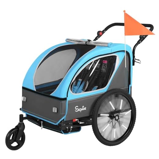 Sepnine Kids Bike Trailer, 2 in1 Canopy Carrier Converts to Pushcart Suitable for 1 to 2 Toddlers, Kids, Quick Attach to Bike, Foldable, with 5-Point Harness and Storage Bags