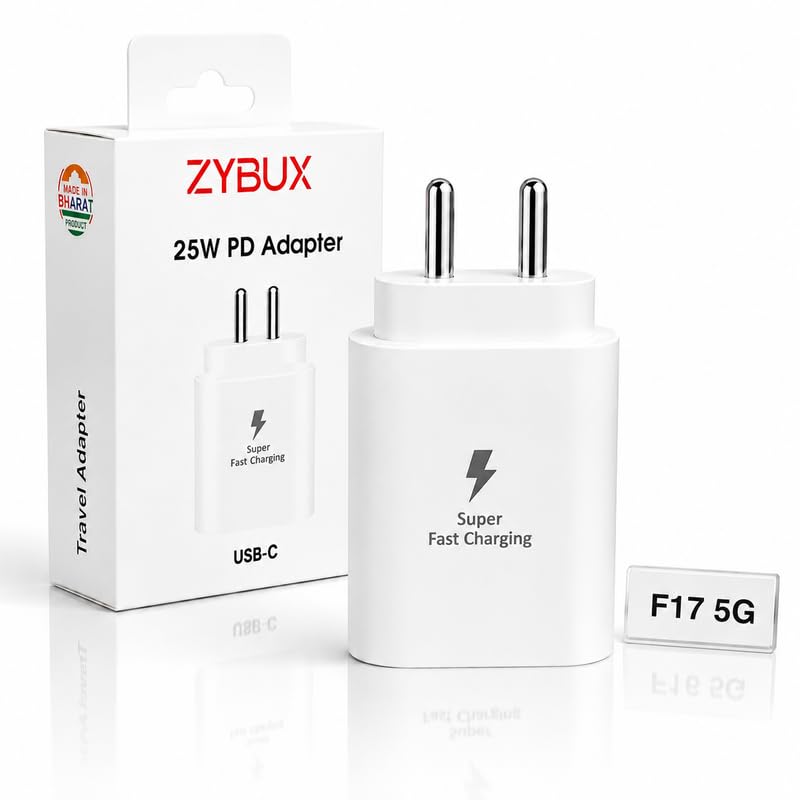 Image of 25W Type-C Superfast Charging Adapter Compatible with Samsung Galaxy F17|A35|A27|A55|A56|A57|M14|M15|M16|M17|M47| F34|F35|F36|F70e | 25 W Fast Charger Adaptor, White