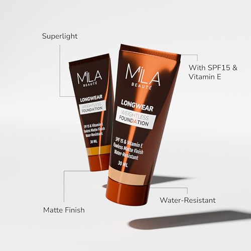 Image of Mila Beaute Longwear Weightless Foundation | Matt Finish With SPF 15 and Vitamin E | Water Resistant Buildable Formula & Super Light | Liquid Foundation | Shade - (101 Classic Ivory, 30ml) (Pack of 2)