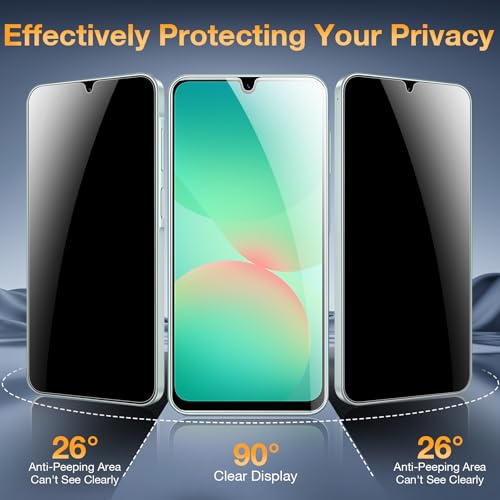 RXNMH 2+2 Pack for Samsung Galaxy A26 Privacy Screen Protector & Camera Lens Protector, Anti Spy Shatterproof Tempered Glass Film with Easy Installation Frame, Bubble Free Case Friendly