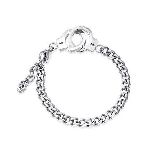 TS1101 Bracelet menottes en acier inoxydable pour garçons et filles (2 femmes), One Size, Métal, NA.