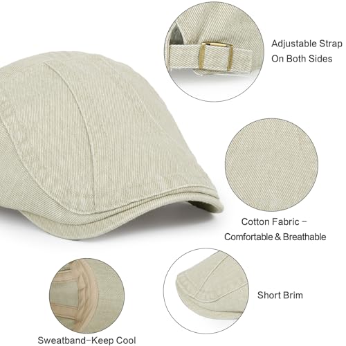 Image of 3Pcs Men's Newsboy Caps Cotton Cooling Hat Adjustable Flat Cap for Men