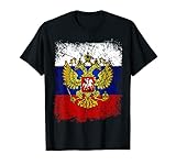 Geniales Russland T-Shirt in coolem Retro Vintage Look Design! Mit Russia Fahne / Flagge und dem Wappen Adler. Passend für Herren, Damen und Kinder.