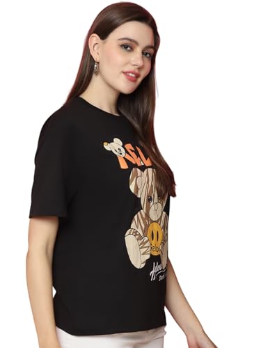 Image of Preneum Women's Cotton Aesthetic & Cool Graphic Printed Baggy Fit Drop-Shoulder Sleeves Cotton Oversized T-Shirt || Printed