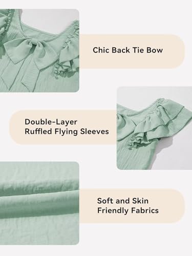 Image of DOKOTOO KIDS Girls Shirts Summer Cute Double Ruffle Short Sleeve Tie Back Bow Tee Tops 6-15 Years