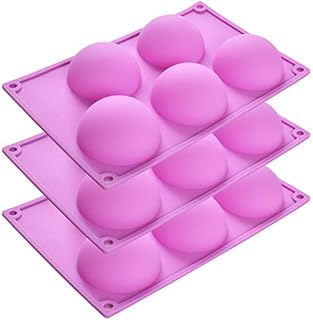 Newk 5 Holes Semi Sphere Silicone Mold, 3 Packs 5-Cavity Half Sphere Mold for Making Chocolate Bomb, Cake, Jelly, Pudding, Dome Mousse - Purple