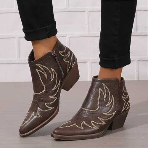 Cowboy Boots for Women Ankle Cowgirl Western Embroidered Stitched Pointed Toe Chunky Heels Country Booties3