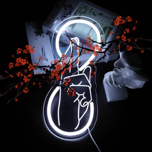 Image of Anime Neon Sign for Bedroom Wall Decor, Dimmable LED Light Art with Hanging Chain, White Minimalist Line Drawing Lamp for Dorm, Living Room, Bookcase, Trendy Gift