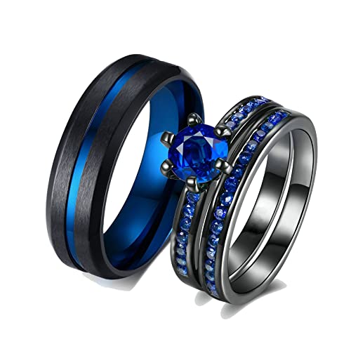 Bague unisexe en acier inoxydable sertie de zircones bleues éclatantes