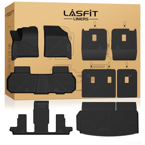 LASFIT Floor Mats & Cargo Liner with Backrest Mat for Chevy Traverse 2024-2026 (Only 7 Seats) & GMC Acadia 2024-2026 (Only 7 Seats) & Buick Enclave 2025-2026 All Weather TPE Custom Fit Floor Liners