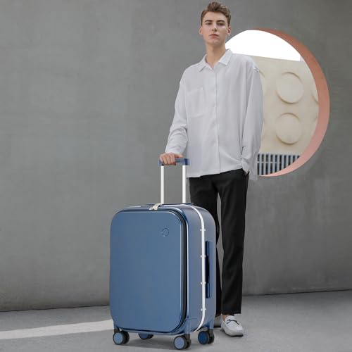 Image of mixi Luggage Suitcase with Spinner Wheels, Travel Luggage Aluminum Frame PC Hardside with TSA Lock & Cover, Sapphire Blue, 24-inch