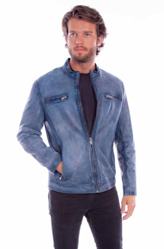 Scully Men's Blue Leather Coat, 4X, Modern, Fitted