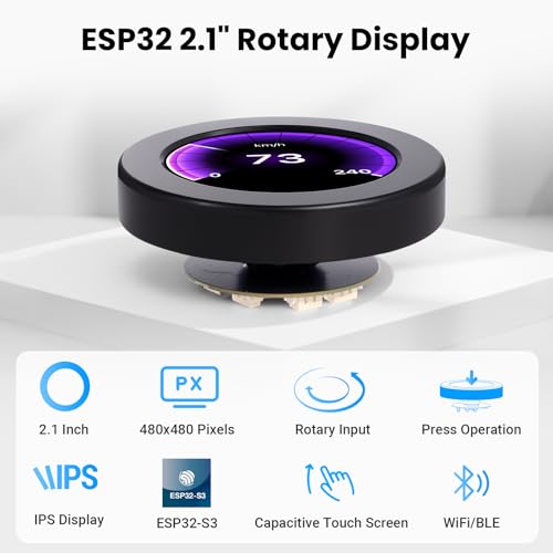Image of 2.1 Inch ESP32 Rotary Display, 480x480 HMI IPS Round Knob Touch Display with ESP32-S3 Development Board, 2.4G WiFi and BLE Capacitive Touchscreen Compatible with Arduino IDE and LVGL Library