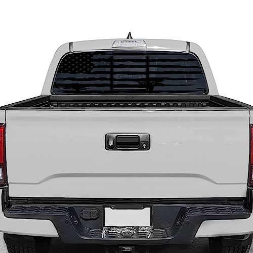 Image of American Flag Rear Window Decal for Trucks & SUVs (66x17 Inches) - Black Old Glory Flag Sticker - Fits Pickup Trucks, Cars Windows - UV Resistant, Easy to Apply
