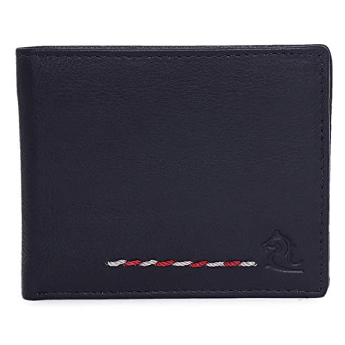 Image of KARA Blue Men's Genuine Leather Wallet - Color Stitch Style Leather Wallet for Men with 6 Card Holder Slot