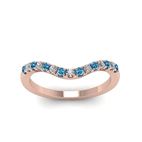 Blue Topaz & White CZ Diamond 18k Rose Gold Over .925 Sterling Silver Curved Engagement Wedding Band Ring For Womens2