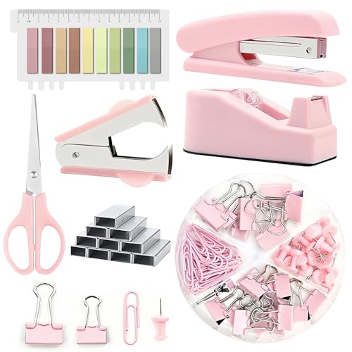 WANDGU Set Cancelleria Ufficio: Set di Forniture per Ufficio, Rosa Desk Accessory Kit con Spillatrice, levapunti, Clip,...